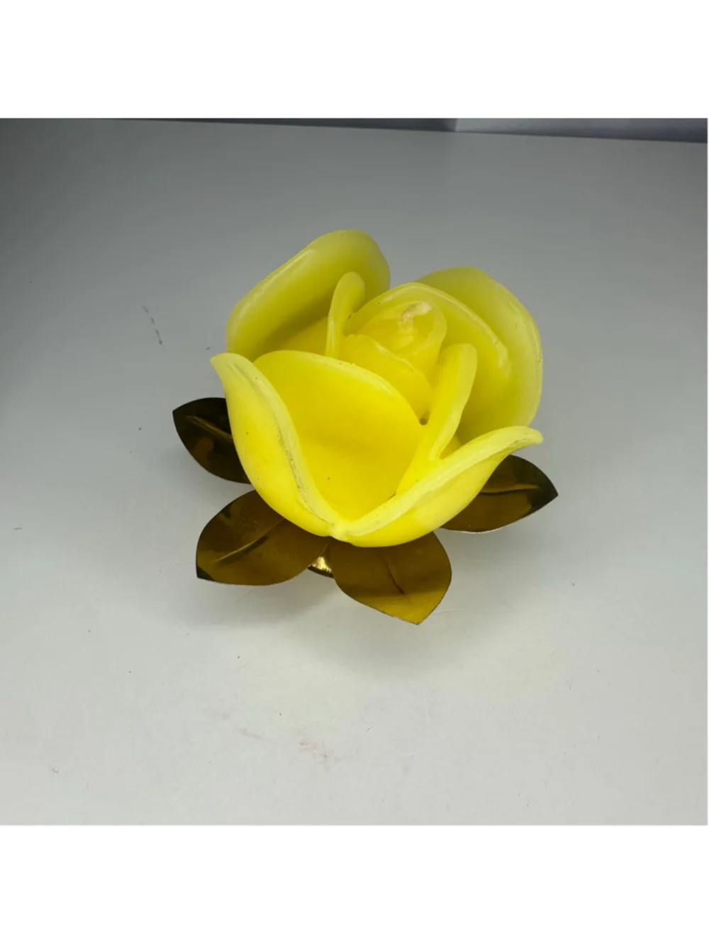 Vintage Yellow Rose Flower Candle with Gold Holder Base